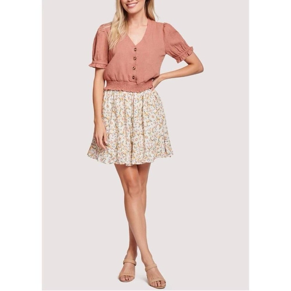 Lost & Wander Women's Floral Occasion Mini Skirt Boho Ivory Size S